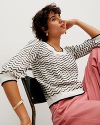 Oliver Bonas - Wavy Stripe Black & White Sweetheart Knitted Top, Size 6 - Lyst