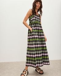 Oliver Bonas - & Green Checked Scalloped Strappy Midi Dress, Size 6 - Lyst