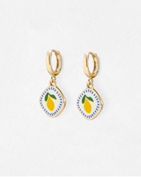 Oliver Bonas - Emory Lemon Detail Charm Drop Huggie Earrings - Lyst