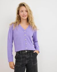Oliver Bonas - Purple Heart Button Up V-neck Knitted Cardigan, Size 10 - Lyst