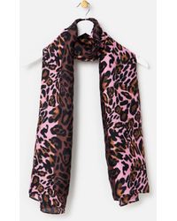 Oliver Bonas - Brown & Striped Animal Print Lightweight Scarf - Lyst