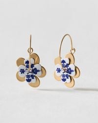Oliver Bonas - Jolie Floral & Gold Tone Flower Charm Hoop Earrings - Lyst