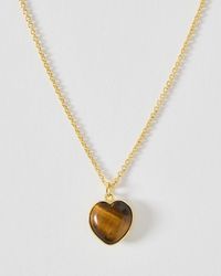 Oliver Bonas - Sorcha Tiger's Eye Inlay Heart Charm Pendant Necklace - Lyst