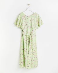 Oliver Bonas - Floral Green Jacquard Midi Dress, Size 6 - Lyst