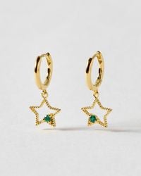 Oliver Bonas - Eris Textured Star Charm Cubic Zirconia Inlay Hoop Drop Earrings - Lyst