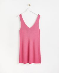 Oliver Bonas - Sparkle Scalloped Pink Knitted Mini Dress, Size 8 - Lyst