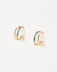 Oliver Bonas - Melody Coloured Stone Double Row Gold Tone Hoop Earrings - Lyst