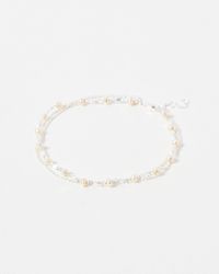 Oliver Bonas - Lowri Freshwater Pearl Double Row Silver Anklet - Lyst