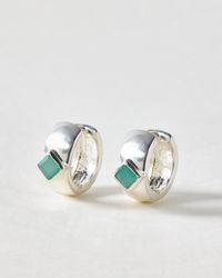 Oliver Bonas - Kya Amazonite Diamond Inlay Silver Hoop Earrings - Lyst