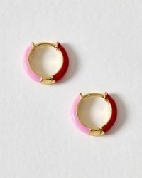 Oliver Bonas - Emma & Red Enamel Inlay Huggie Hoop Earrings - Lyst