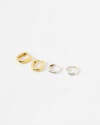 Oliver Bonas - Orla Gold & Silver Huggie Earrings Set Of Two - Lyst
