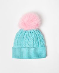 Oliver Bonas - Aqua Cable Pom Knitted Beanie Hat - Lyst
