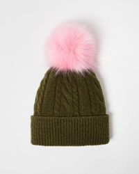 Oliver Bonas - Khaki Cable Pom Knitted Hat - Lyst