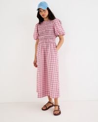 Oliver Bonas - & Brown Checked Shirred Bodice Midi Dress, Size 10 - Lyst