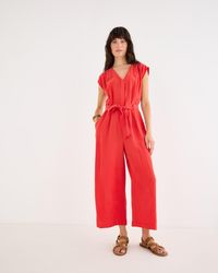 Oliver Bonas - V-neck Gathered Shoulder Cropped Jumpsuit, Size 12 - Lyst