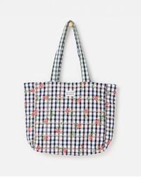 Oliver Bonas - Blue Gingham Rose Embroidered Quilted Tote Bag - Lyst