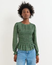 Oliver Bonas - Gingham Shirred Mesh Long Sleeve Top, Size 6 - Lyst