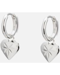 Oliver Bonas - Cora Engraved Heart Charm Hoop Drop Earrings - Lyst
