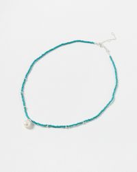 Oliver Bonas - Dove Freshwater Pearl & Turquoise Bead Charm Collar Necklace - Lyst
