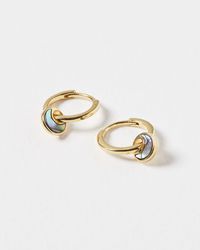 Oliver Bonas - Lottie Curved Abalone Shell Inlay Disc Drop Huggie Earrings - Lyst
