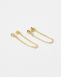 Oliver Bonas - Lark Stone & Chain Loop Gold Plated Drop Earrings - Lyst