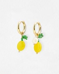 Oliver Bonas - Leora Lemon & Freshwater Pearl Drop Charm Hoop Earrings - Lyst