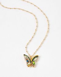 Oliver Bonas - Zuri Glass Butterfly Pendant Necklace - Lyst