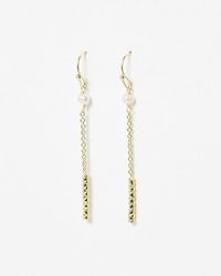 Oliver Bonas - Gaia Bar & Freshwater Pearl Gold Plated Drop Earrings - Lyst