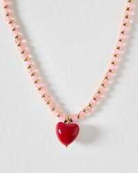 Oliver Bonas - Lynda Red Heart Pendant Beaded Necklace - Lyst