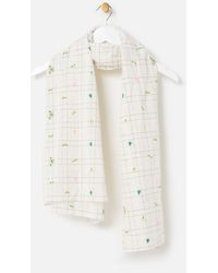 Oliver Bonas - Metallic Checked Flower Embroidered Lightweight Scarf - Lyst