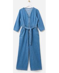 Oliver Bonas - Denim Striped Zip Up Jumpsuit, Size 6 - Lyst
