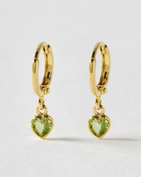Oliver Bonas - Auden Peridot Inlay Heart Charm Hoop Drop Earrings - Lyst