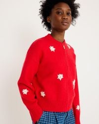 Oliver Bonas - Daisy Embroidered Zip Up Knitted Bomber Jacket, Size 12 - Lyst