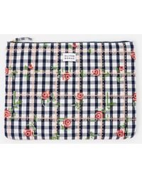 Oliver Bonas - Blue Gingham Rose Embroidered Laptop Case - Lyst