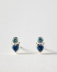 Oliver Bonas - Milena Aquamarine & Heart Silver Stud Earrings - Lyst
