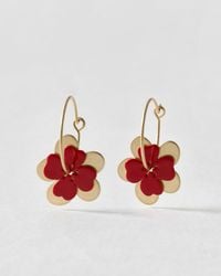 Oliver Bonas - Jolie Red & Tone Flower Charm Hoop Earrings - Lyst