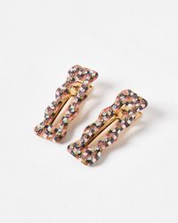 Oliver Bonas - Brenna Checked Resin Wavy Hair Clips Set Of Two - Lyst