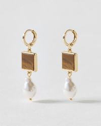 Oliver Bonas - Briony Stone & Faux Pearl Gold Tone Drop Earrings - Lyst