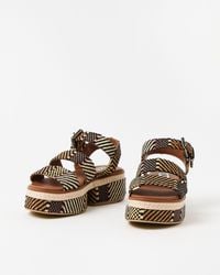 ASRA - Elijah Brown Raffia Leather Platform Sandals, Size Uk 3 - Lyst