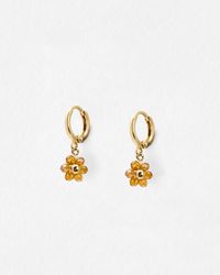 Oliver Bonas - Rosa Beaded Flower Drop Huggie Earrings - Lyst