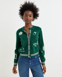 Oliver Bonas - Dark & White Embroidered Crew Neck Knitted Cardigan, Size 10 - Lyst