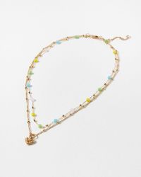 Oliver Bonas - Aiko Heart Drop Double Row Beaded Layered Necklace - Lyst