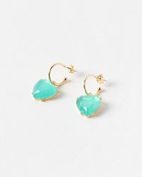 Oliver Bonas - Valeria Heart Charm Drop Hoop Earrings - Lyst