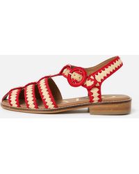 Oliver Bonas - Red & Natural Raffia Weave Fisherman Sandals, Size Uk 3 - Lyst