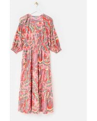 Oliver Bonas - & Green Abstract Nature Tiered Midi Dress, Size 6 - Lyst