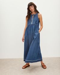 Oliver Bonas - Dark Denim Scallop Stitch Sleeveless Midi Dress, Size 6 - Lyst