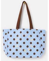 Oliver Bonas - Light Blue & Brown Polka Dot Logo Fabric Tote Shopper Bag - Lyst