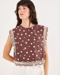 Oliver Bonas - Chocolate Polka Dot Scalloped Broderie Top, Size 10 - Lyst