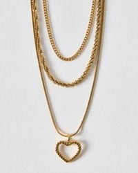 Oliver Bonas - Sylvia Tone Waterproof Textured Heart Charm Layered Necklace - Lyst