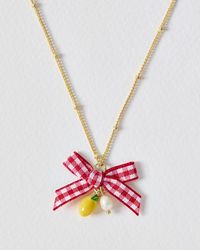 Oliver Bonas - Janna Gingham Bow & Lemon Charm Necklace - Lyst